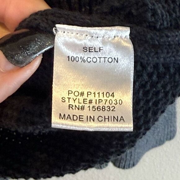 BiBi Stone Washed Black Cable Knit Crewneck Sweater Women’s Small - Picture 6 of 10